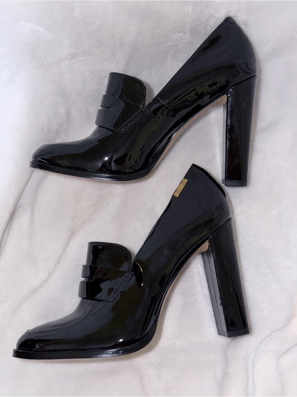 Calvin Klein Black Patent Block Heel Loafers